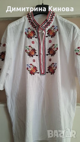 мъжка риза памук със българска ръчна бродерия и на ръкавите 