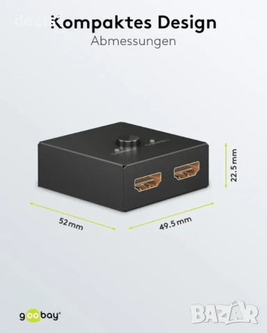 Goobay 58485 HDMI Превключвател 2в1 4K при 30Hz (2160p) HDMI 1.4 Switch Box за PS4 PS5 Лаптопи , снимка 6 - Друга електроника - 51016045