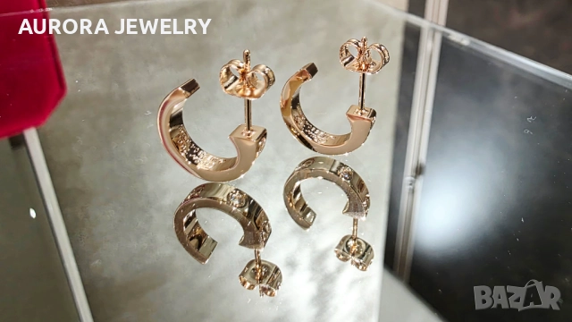 CARTIER Love Rose Gold Hoop 2 Diamonds Small Model Дамски Обеци, снимка 4 - Обеци - 52854739