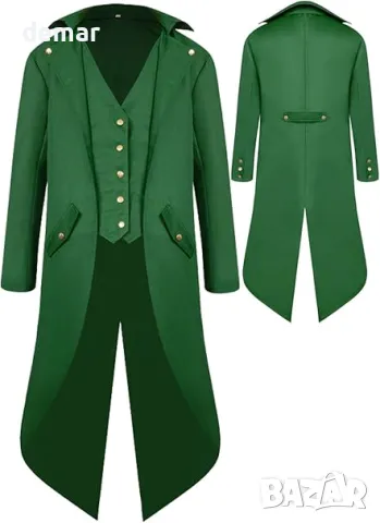 Средновековен костюм за мъже - фрак Sangdut за Хелоуин, готически викториански фрак, зелен, XXL, снимка 3 - Костюми - 50358672