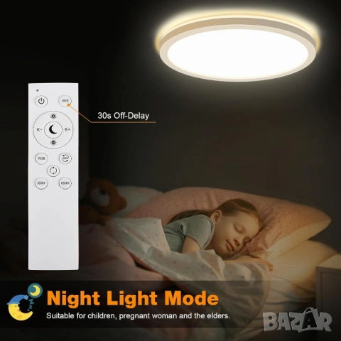 LED плафон с дистанционно управление 18W+RGB, снимка 4 - Лампи за таван - 53569193