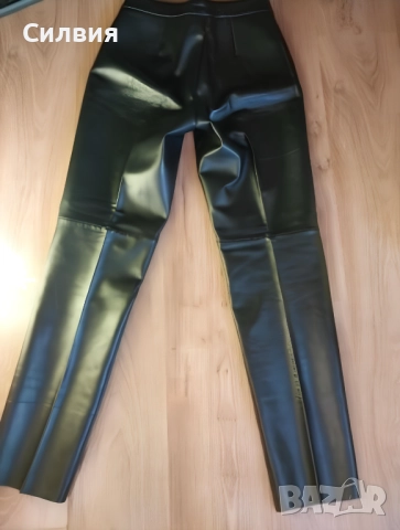 НОВ дамски лъскав кожен панталон от истинска естествена кожа от Англия, размер L, снимка 2 - Панталони - 52671585