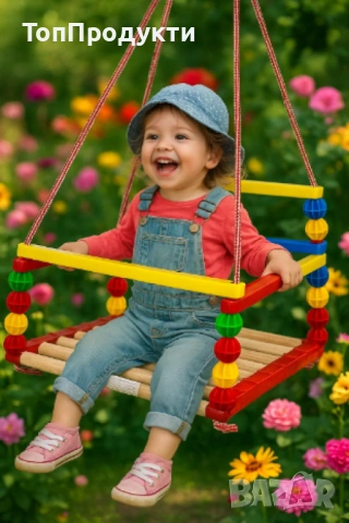 Дървена люлка – Класически модел с модерен цветен дизайн, снимка 7 - Детски люлки - 53070607