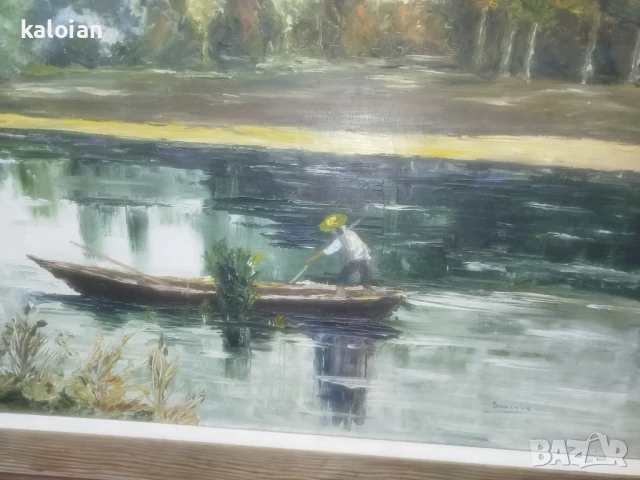 Голяма маслена творба на платно. Подписана испанска картина с дървена рамка с размери от снимките. Ц, снимка 9 - Картини - 51285700