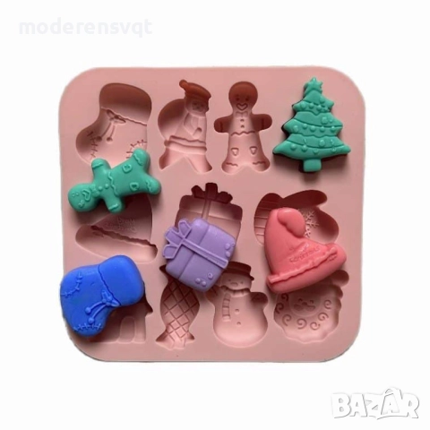 Силиконова форма за коледни сладки и шоколад силиконов коледен молд с 11 различни фигурки, снимка 2 - Форми - 52237254