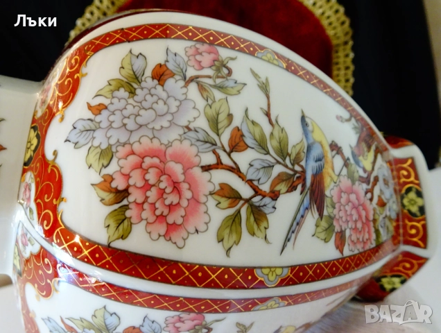 Ваза японски порцелан Eiwa Kinsei,злато,птици,цветя. , снимка 5 - Вази - 51800418