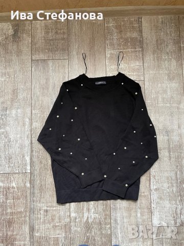 Черна блуза лек тънък пуловер овърсайз  широк прилеп перли  Zara , снимка 9 - Блузи с дълъг ръкав и пуловери - 38733890