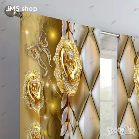 2бр. Елегантна завеса с щампа на златни цветя и пеперуди за домашен декор, 5размера, снимка 8 - Пердета и завеси - 43801968
