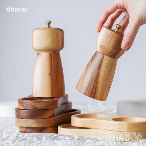 Комплект мелнички за сол и черен пипер с тава, регулируеми керамични, снимка 2 - Аксесоари за кухня - 52733531