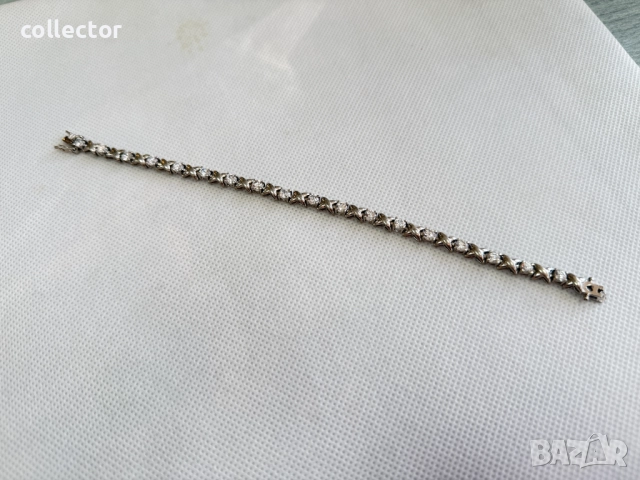 Дизайнерска сребърна гривна с 18 циркона. №7754, снимка 3 - Гривни - 52814694