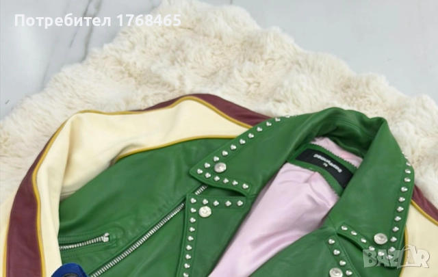 ​🔥 Уникално Кожено Байкърско Яке Dsquared2 – Мултиколор с Капси 🔥, снимка 2 - Якета - 52722644