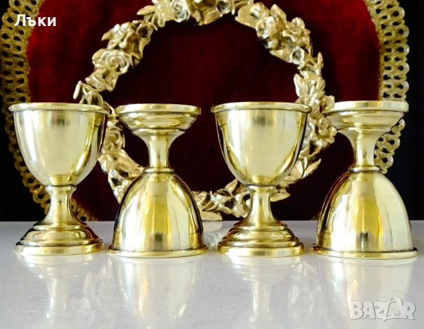 Чаши за ракия от месинг,на столче., снимка 3 - Антикварни и старинни предмети - 52258792