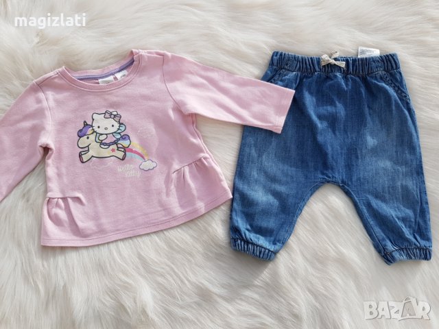 Дънков потур и блуза  H&M 3-6 месеца, снимка 2 - Комплекти за бебе - 28047589