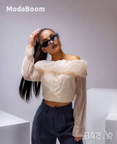 Дълга дамска блузка без рамене 