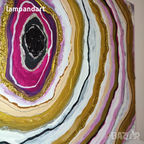 Абстрактна картина "Геода" в златно и розово, снимка 2 - Декорация за дома - 31277477