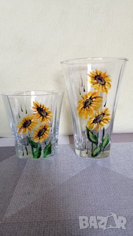 Комплект "Слъчногледи", рисувано стъкло