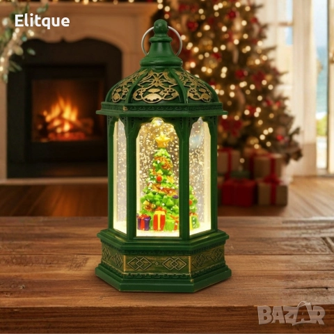 Коледен светещ фенер с въртящ се снежен ефект – уют и коледна магия, снимка 2 - Декорация за дома - 52820139