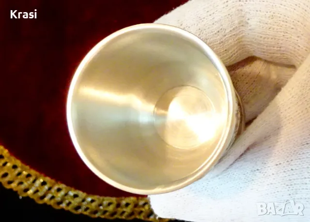 Чаша от калай за ракия с красиви селски картини. , снимка 2 - Антикварни и старинни предмети - 47417450