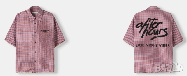 Мъжка риза с къс ръкав и надписи Bershka, 69% памук, 31% полиестер, XL