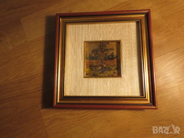 Стара Сребърна картина - трудещи се жени на полето проба 800 и  с рисувано златно фолио с маркировка