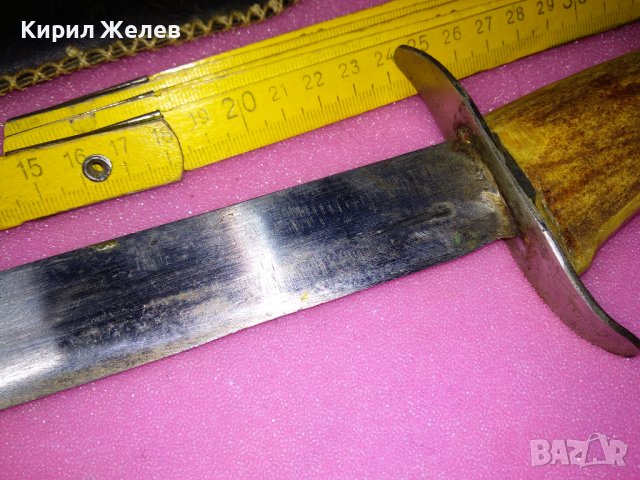 СТАР ОГРОМЕН ЛОВЕН НОЖ с ДРЪЖКА от ЕЛЕНОВ РОГ РЪЧНА МАЙСТОРСКА ИЗРАБОТКА с ДЪРВЕНА КАНИЯ 43156, снимка 18 - Ножове - 44009908