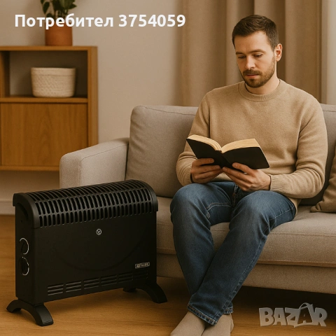 Конвекторен отоплител Rosberg – 2000W, 3 степени, с вентилатор, защита от прегряване, черен, снимка 3 - Отоплителни печки - 53210245