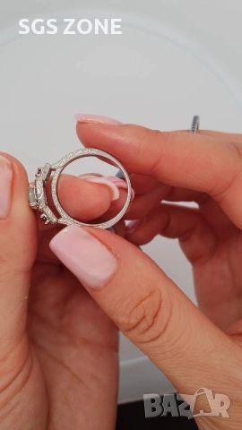 СРЕБЪРЕН ДВОЕН ПРЪСТЕН С ЦЕНТРАЛЕН ОПАЛ И САПФИРИ. , снимка 6 - Пръстени - 52402004