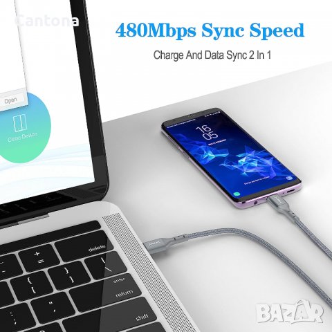  JYDMIX USB C към USB C кабел, PD 3.0 - 20 V/3 A 60 W, 2 метра, найлонова оплетка, бързо зареждане, снимка 3 - USB кабели - 40121997