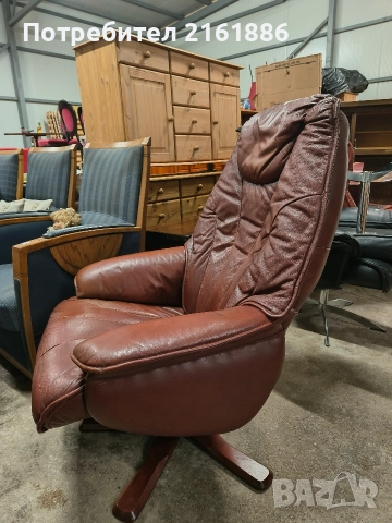 Relax кресло с отоманка от естествена кожа , снимка 4 - Дивани и мека мебел - 52885576