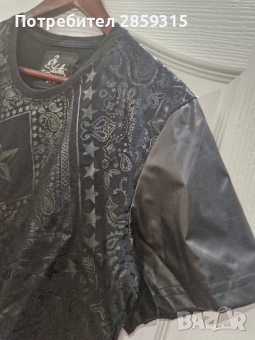 Луксозна мъжка тениска - M размер в черен цвят + еко кожа, снимка 10 - Тениски - 44031764