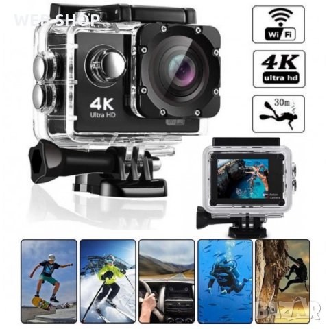 Спортна водоустойчива камера с 4K резолюция и дисплей, снимка 2 - HD камери - 32291305