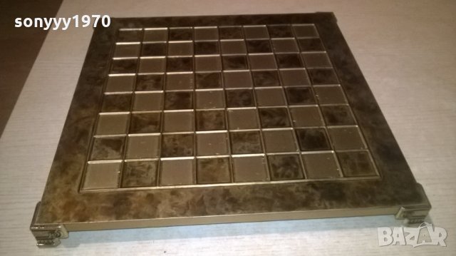 антика-маса за шах-с обков мед/месинг-37х37см-внос англия, снимка 5 - Колекции - 26346861