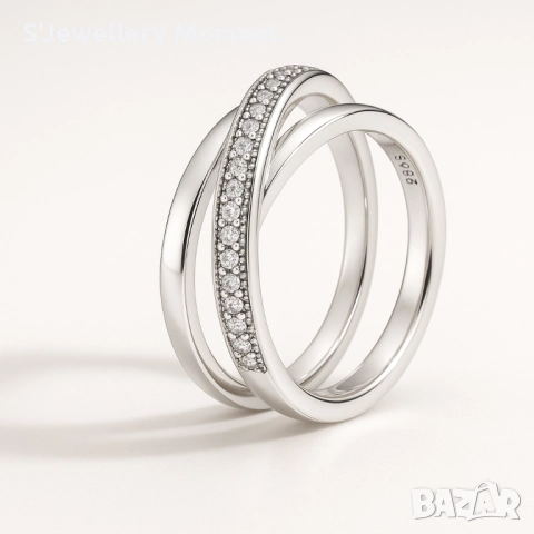 Пандора сребърен пръстен Сплетени халки, снимка 3 - Пръстени - 38591394