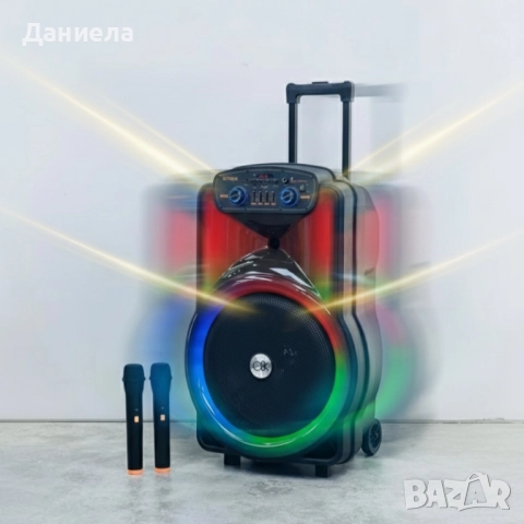 Караоке тонколона 12" BT-1218 с Bluetooth, цветомузика и 2 безжични микрофона , снимка 3 - Тонколони - 51932680