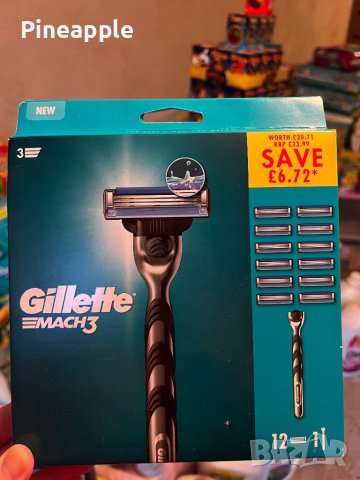 Gillette MACH 3 комплект 1бр бръсначка +12бр ножчета внос Англия!