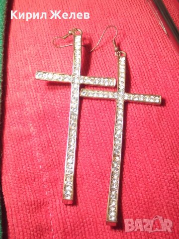 СТИЛНИ КРАСИВИ ЗЛАТИСТИ с ФАСЕТИРАНИ КРИСТАЛИ АРТ ОБЕЦИ КРЪСТООБРАЗНИ 27489, снимка 2 - Обеци - 36983009