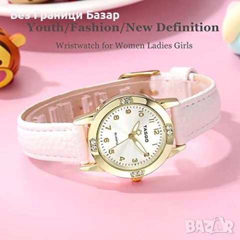 Нов Бял Дамски кожен кварцов часовник Водоустойчив Подарък, снимка 2 - Дамски - 43103352