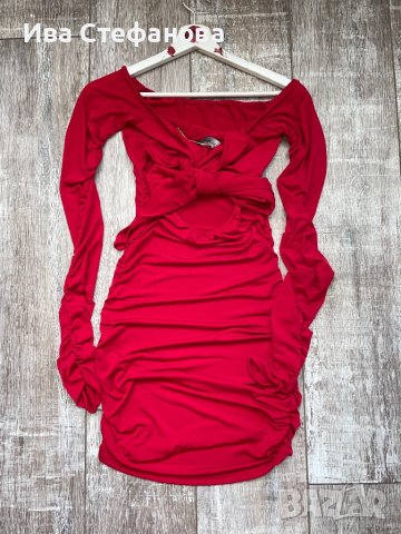 Нова червена елегантна парти коктейлна официална рокля миди midi дължина набрана , снимка 6 - Рокли - 42993679