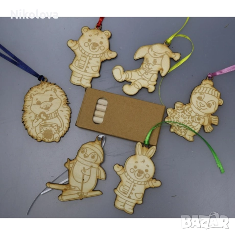 Сет от коледни фигурки за оцветяване + цветни моливи, снимка 6 - Декорация за дома - 52277577