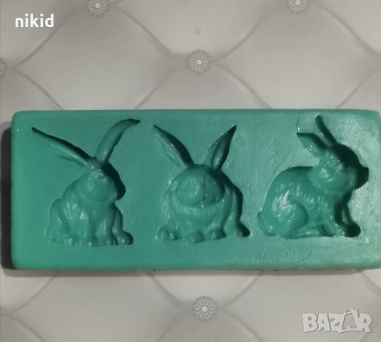 3 пози заек заека силиконов молд форма за декорация и украса торта фондан, снимка 1 - Форми - 34752898