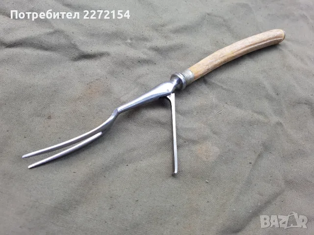 Ловен прибор вилица с дръжка рог, снимка 2 - Антикварни и старинни предмети - 50392896