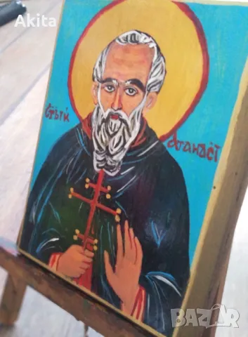 Икона на св. Атанасий, снимка 4 - Икони - 49098027