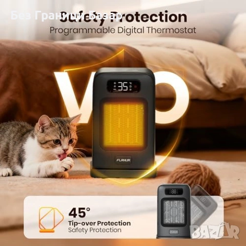 Нова печка 1500W Електрически отоплител ECO термостат дистанционно 12H, снимка 3 - Отоплителни печки - 53375022