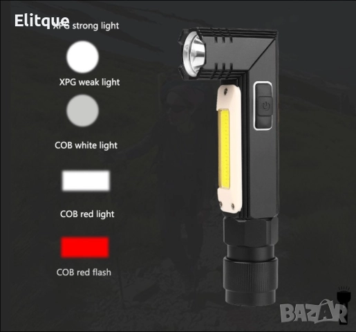 Фенер  за глава, XPG + COB червена и бяла светлина,  сгъване на  90 ° - FL59, снимка 6 - Други - 52806219