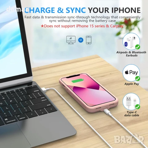 Калъф с батерия BOPPS за iPhone 14 Pro Max/13 Pro Max/14 Plus (6.7 инча), розов, 8000mAh, снимка 4 - Калъфи, кейсове - 50688046