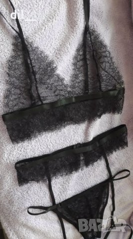 НОВИ! Дантелен черен комплект с жартиери С-ХЛ, снимка 6 - Бельо - 7486775
