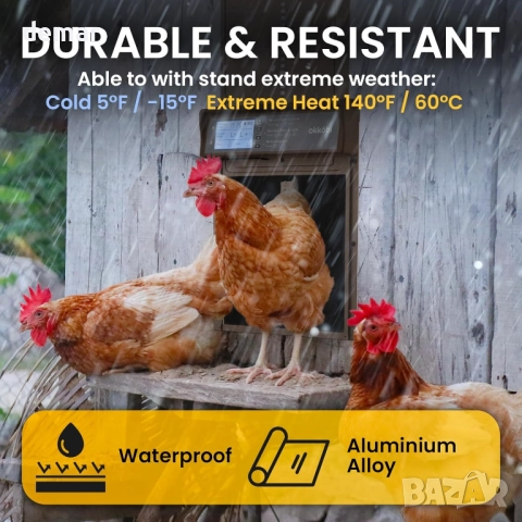 Okkobi автоматична врата за кокошарник със соларен панел, LCD дисплей, снимка 5 - За птици - 52707224