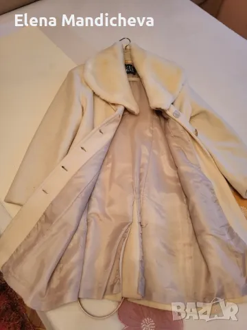 Бяло Шампанско палто яке връхна дреха с пухена яка , снимка 6 - Палта, манта - 48654553