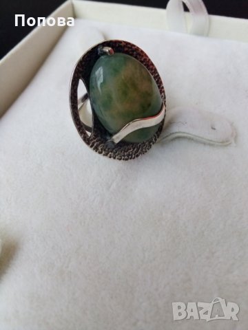 Дизайнерски сребърен пръстен със зелен ахат ръчна изработка, снимка 5 - Пръстени - 28302500