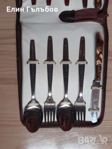 Комплект-вилици,лъжици и нож "ВТ" в стилен несесер,ретро, снимка 2 - Антикварни и старинни предмети - 53258109